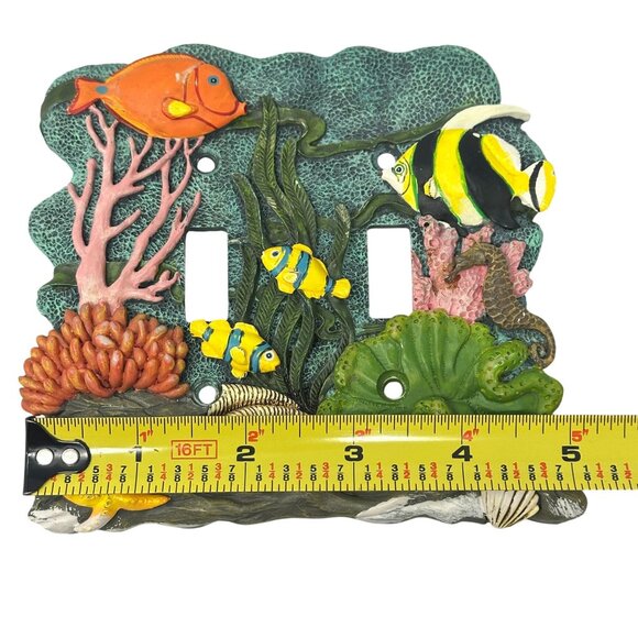 Double Light Switch Cover Underwater Ocean Theme  With Fish Coral Design Resin - Picture 4 of 6